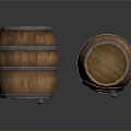 Decorative Wooden Barrels As Household Storage Items With Metal Hoops And Small Doors