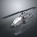 3D Model Military Helicopter With Rotor Blades Cockpit And Weapons On Reflective Surface