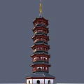 Traditional Chinese Ornate Multi Tiered Pagoda With Red Green Structure And Golden Top