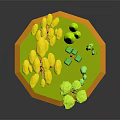 Cartoon Style Island Scene Featuring Yellow Big Trees Green Shrubs And Polygonal Base
