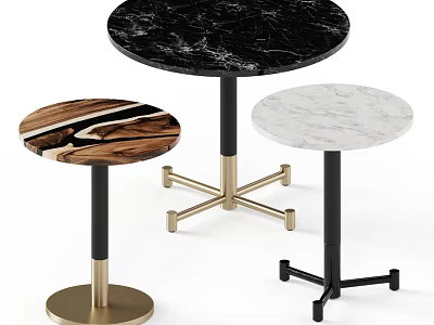 Modern Round Tables With Black Marble Wooden And White Marble Tops And Metal Legs 3d model