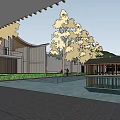 Scenic Cultural Center Complex With Lush Trees Green Spaces And River Views