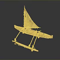 Handcrafted Traditional Wooden Boat Model With Sail And Outrigger Support Structure