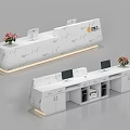 Modern Reception Desk Design With Marble Surface LED Lighting Computer Monitors And Flower Vase 3d model