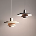Stylish Two White And Grey Pendant Lights Featuring Layered Umbrella Design On Light Colored Wall