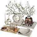 Decorative Ornament Set with Glass Vase Branch Candle Books and Stone Tray