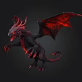 Black Demon Creature With Red Wings Horns And Glowing Red Patterns
