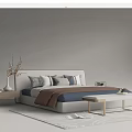 Modern Double Bed Interior With Pillows Bedspread Nightstands Bench And Decor 3d model