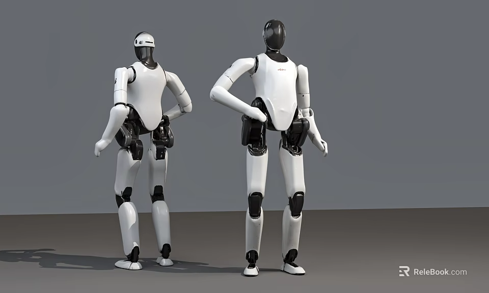 Smart Humanoid Robots With White And Black Design In Standing Poses 3d model 