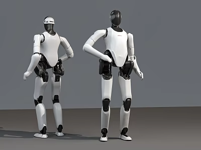 Smart Humanoid Robots With White And Black Design In Standing Poses 3d model