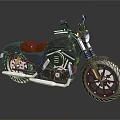 Black Motorcycle With Brown Seat Round Headlight And Silver Exhaust Pipes In Modern Retro Style