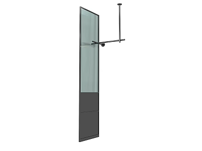 Modern Hotel Room Interior Featuring Glass Partition And Hanging Metal Structure 3d model