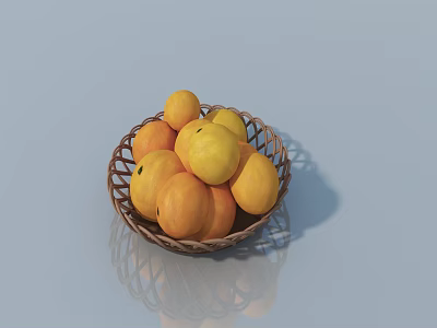 Fresh Oranges And Lemons In Woven Basket On Light Blue Background With Reflection 3d model