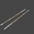 Traditional Martial Arts Dual Weapons with Bamboo Handles and White Metal Accents