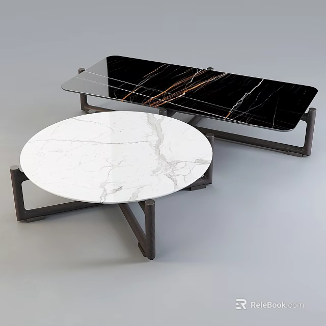 Modern Round And Rectangular Dining Tables With White Black Marble Top And Metal Frame 3d model