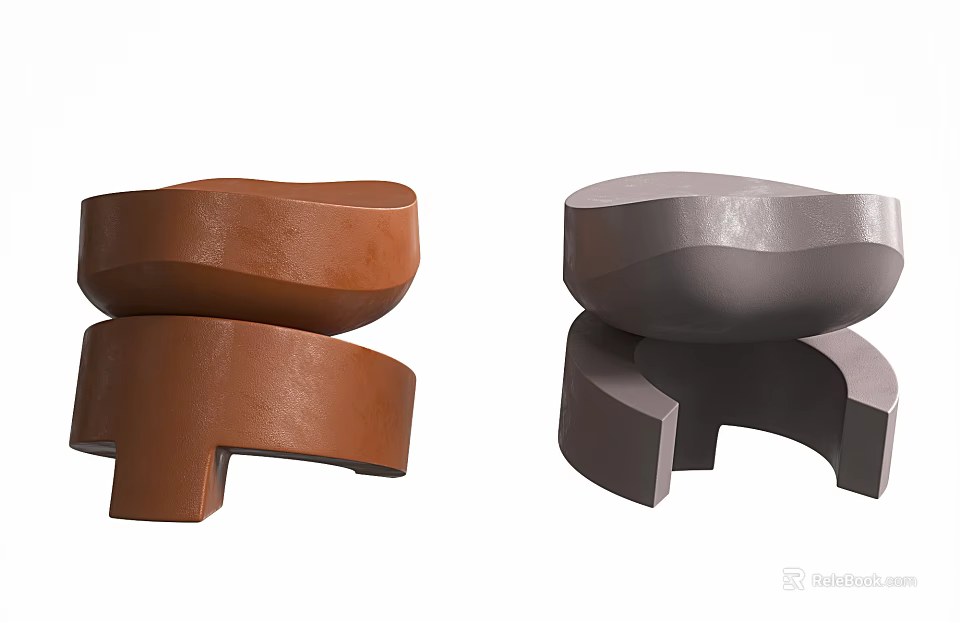Contemporary Brown And Gray Stools With Modern Curved Stackable Unique Design 3d model 