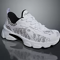 Modern White Sports Sneakers With Black Accents Mesh Details Patterned Upper And Structured Sole