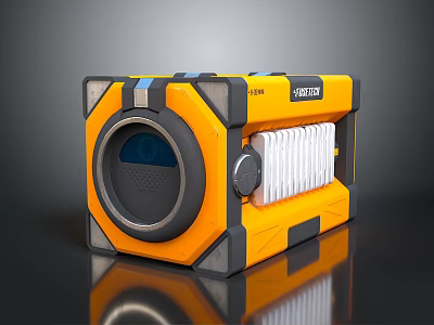 Smart Machine Orange Device With Circular Lens And Radiator Grille Design 3d model