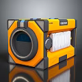 Smart Machine Orange Device With Circular Lens And Radiator Grille Design 3d model