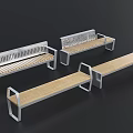 Modern Outdoor Landscape Benches For Public Spaces With Metal Frames And Wooden Seats