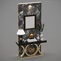 Elegant Entryway Console Table With Marble Panel Mirror Table Lamp And Golden Accents 3d model