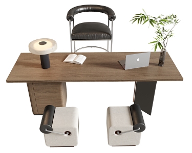 Desk and Chair Combination Desk Single Chair Stool Desk Ornaments 3d model