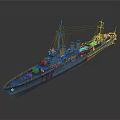 Detailed Warship Model Watercraft With Smokestacks Masts And Number 76