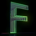 3D Letter F Design With Neon Green And Yellow Striped Lines On Black Background