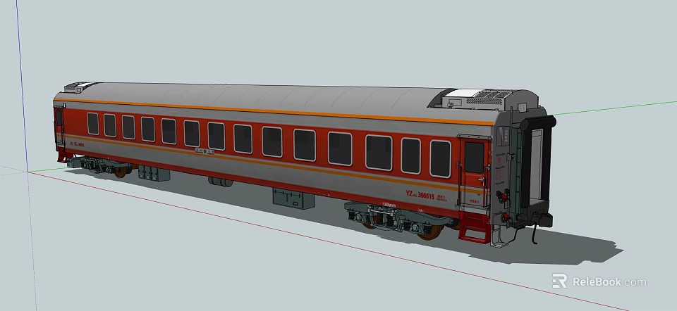 Silver Train Carriage With Red Orange Accents And Multiple Windows Exterior 3d model 