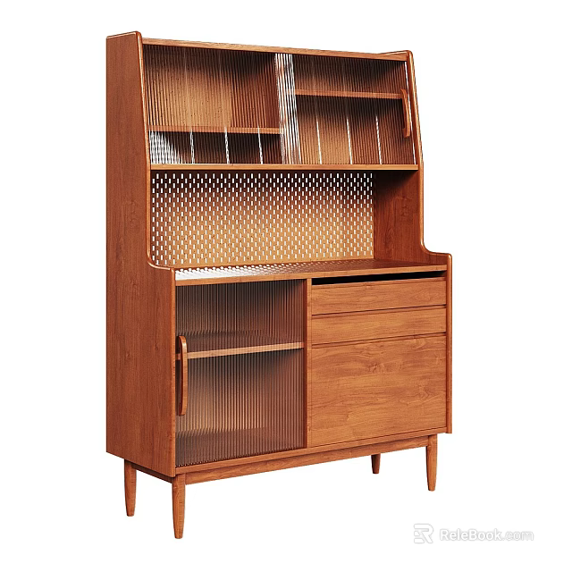 Modern Natural Wood Sideboard With Drawers Shelves Mesh Design And Storage Cabinet 3d model 