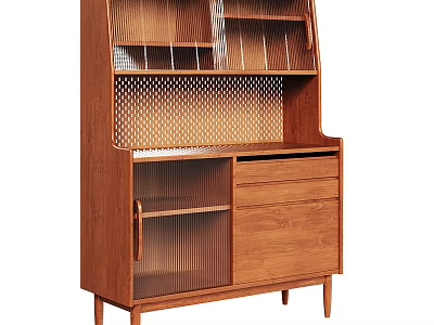 Modern Natural Wood Sideboard With Drawers Shelves Mesh Design And Storage Cabinet 3d model