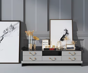 Modern Light Luxury TV Cabinet Floriculture Vase Hanging Painting 3d model