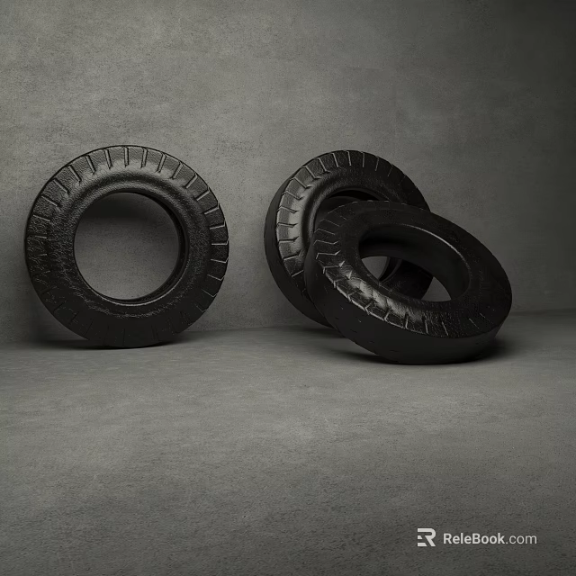 Three New Black Tires With Strong Tread Pattern And Durable Structure Design 3d model