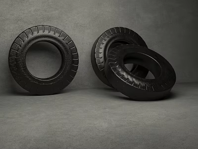 Three New Black Tires With Strong Tread Pattern And Durable Structure Design 3d model