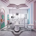Modern Dental Clinic Interior With Pink Decor Wavy Ceiling Colorful Mosaic Walls And Dental Chair