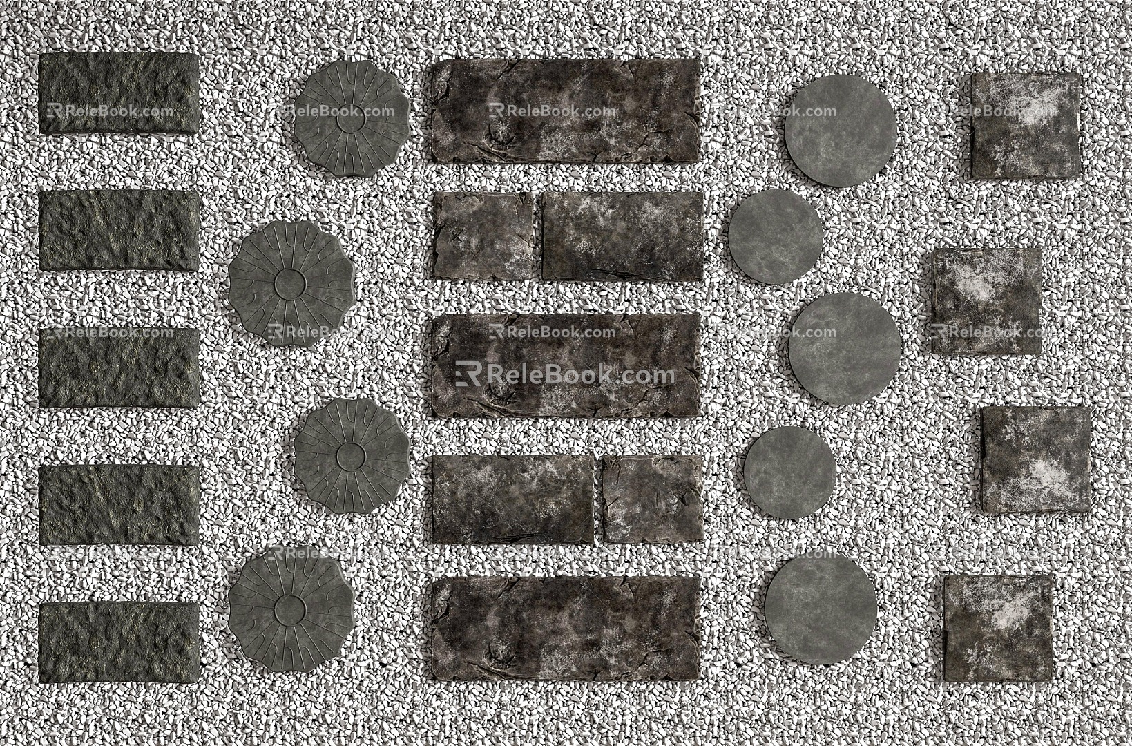 Chinese Landscape Ting Step Mill Old Slate Green Slate Stone Garden Paving Stone Path Pebbles 3d model