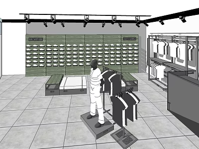 Clothing Store Interior With Hanging Garments On Racks Person Selecting Display Shelves 3d model