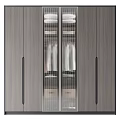 Modern Wooden Wardrobe With Striped Glass Door And Black Handles Interior Design