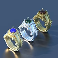 Exquisite Gemstone Rings with Gold Silver Settings Blue Green Red Stones and Ornate Design