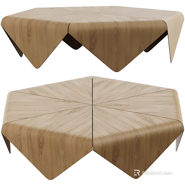Modern Wooden Hexagonal Dining Table With Geometric Modular Design And Natural Wood Grain 3d model 