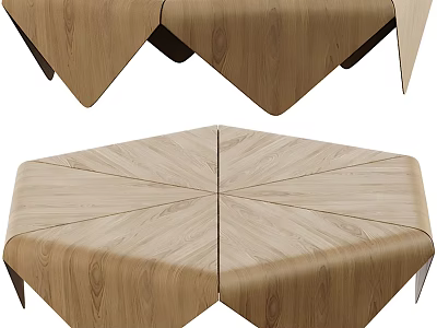 Modern Wooden Hexagonal Dining Table With Geometric Modular Design And Natural Wood Grain 3d model