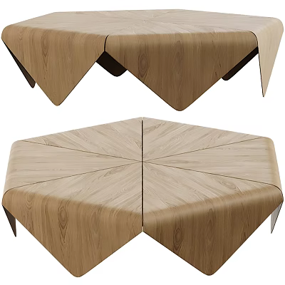 Modern Wooden Hexagonal Dining Table With Geometric Modular Design And Natural Wood Grain 3d model