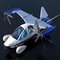 Flying Car With Futuristic Sleek Design Blue Propellers And White Body In Sky