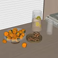 Ripe Orange Fruits in Glass Bowl on Wooden Table with Scattered Pieces and Glass Pitcher