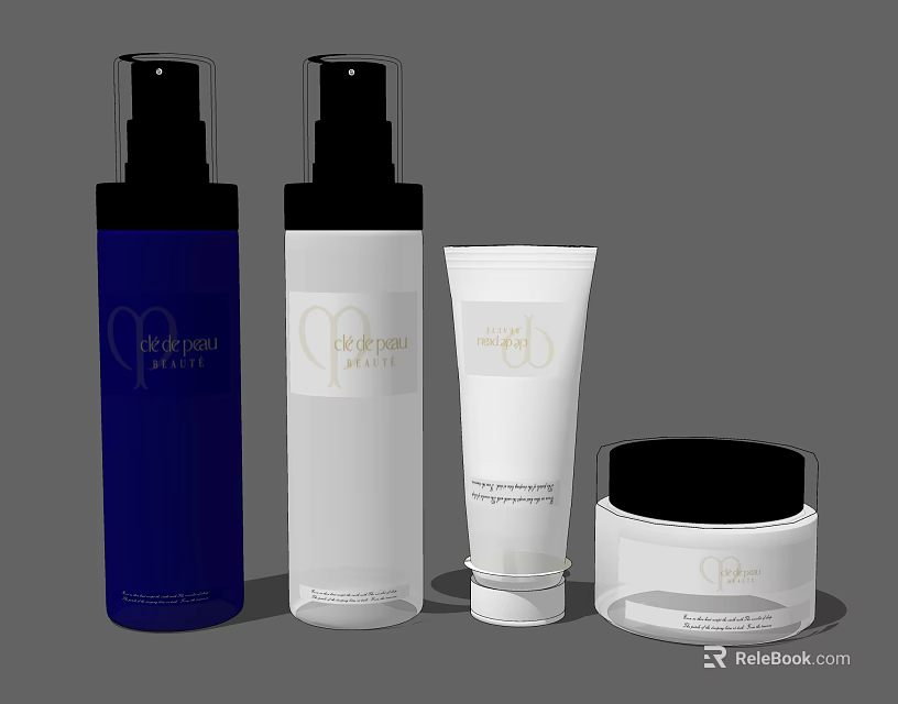 Luxury Perfume and Cosmetics with Blue White Bottles Cream Jars and Pump Dispensers 3d model 