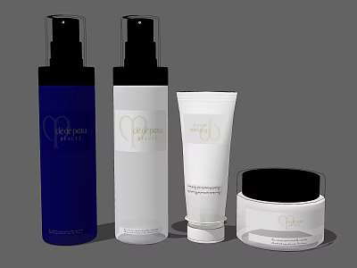 Luxury Perfume and Cosmetics with Blue White Bottles Cream Jars and Pump Dispensers 3d model