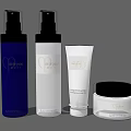 Luxury Perfume and Cosmetics with Blue White Bottles Cream Jars and Pump Dispensers