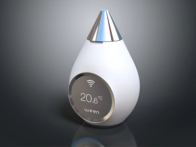Smart Computer Peripheral With White Teardrop Design Silver Cone Top Round Display WiFi Connectivity And Temperature Monitoring Function Ween Device 3d model