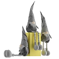 Gray Plush Dolls with Pointed Hats Striped Sleeves sitting on Yellow Block