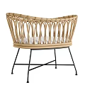 Natural Handwoven Rattan Children Chair With Soft Cushion And Sturdy Black Metal Legs